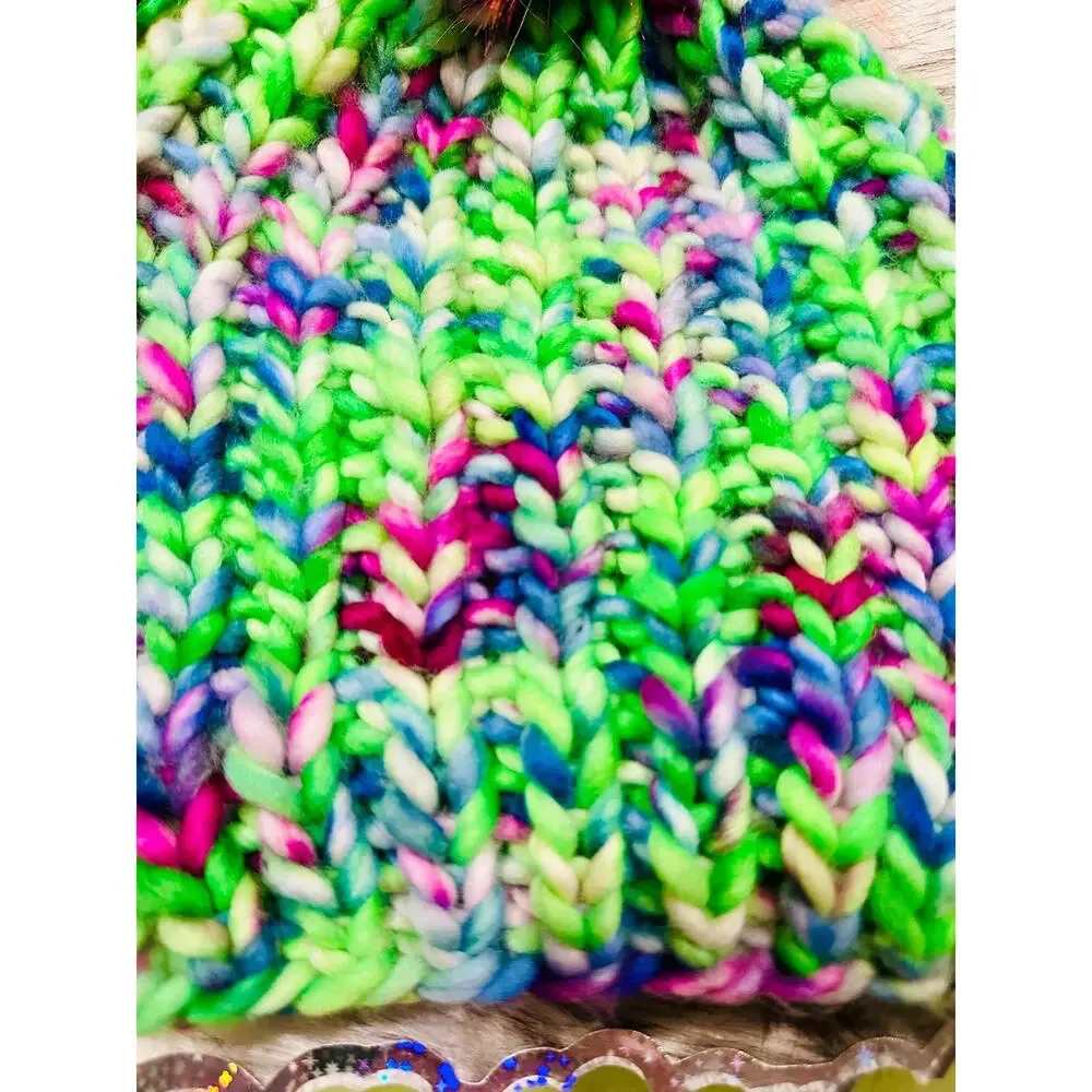 Hand Knit Merino Wool Beanie: DefiKnitly Tasteful Knit Hat with Faux Fur Pom